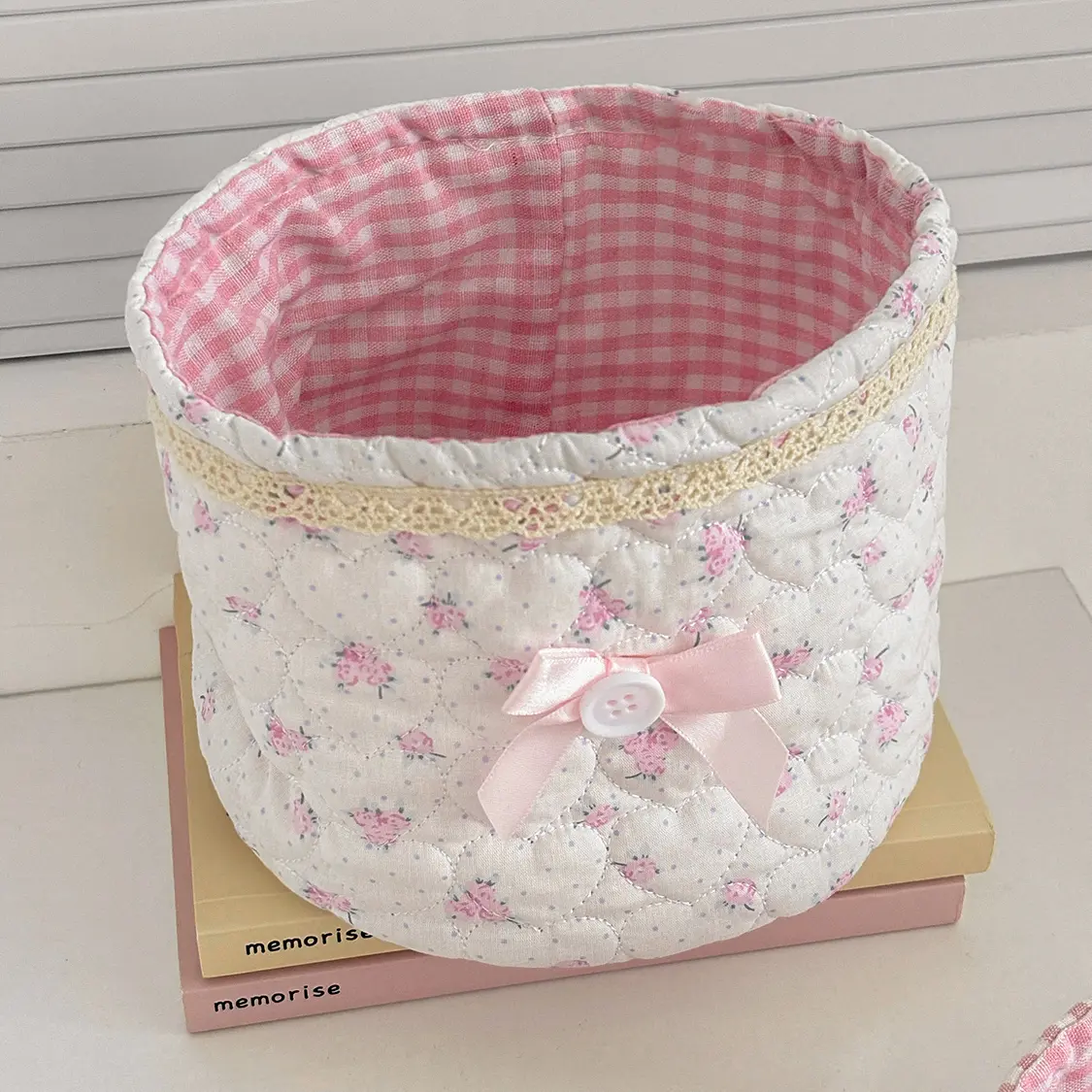 Sweetheart Lace Cylindrical Storage Basket – [Pink