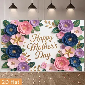 1pc 2D Flat Polyester Backdrop Banner - Colorful Floral Flower Decor for Mother's Day, Farm & Garden Use, No Electricity Required