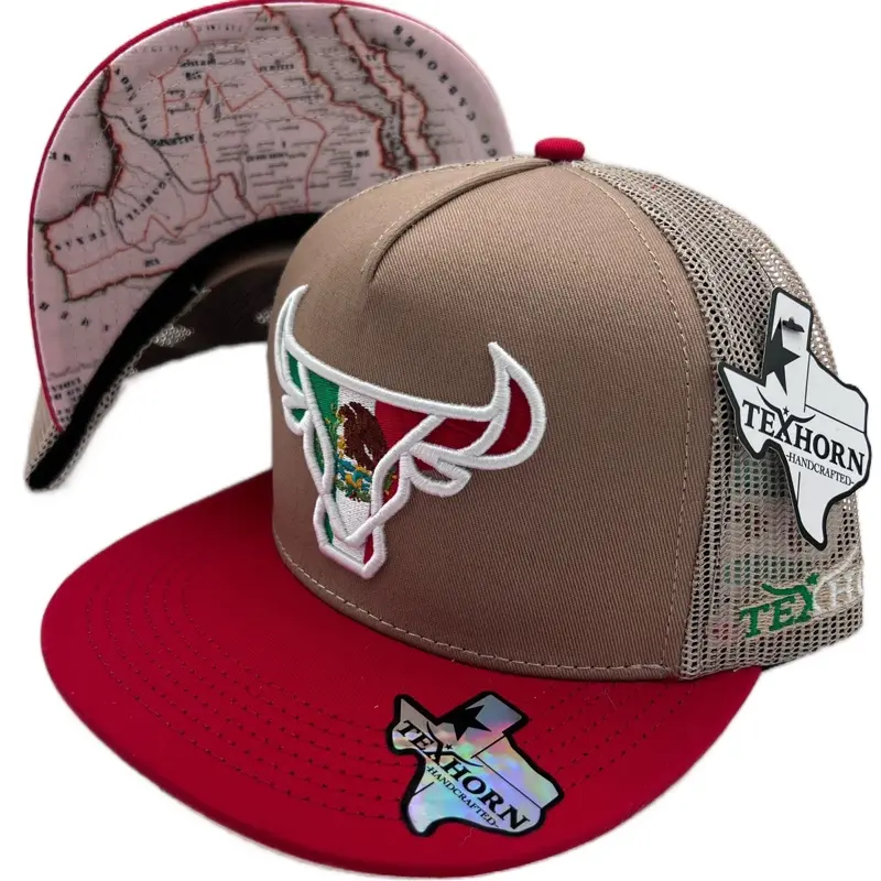 TEXHORN Cattle MX W/Mexico Map Hat with Red Brim and "TEXHORN" Logo, Adjustable Fit