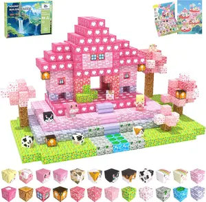 Summer Spring Gift Magnetic Blocks, 48PCS Magnetic Tiles Building Blocks, Magnet Cubes STEM Sensory Game Toys Christmas Birthday Gifts for Kids Girls Age 3+ (Pink Forest)