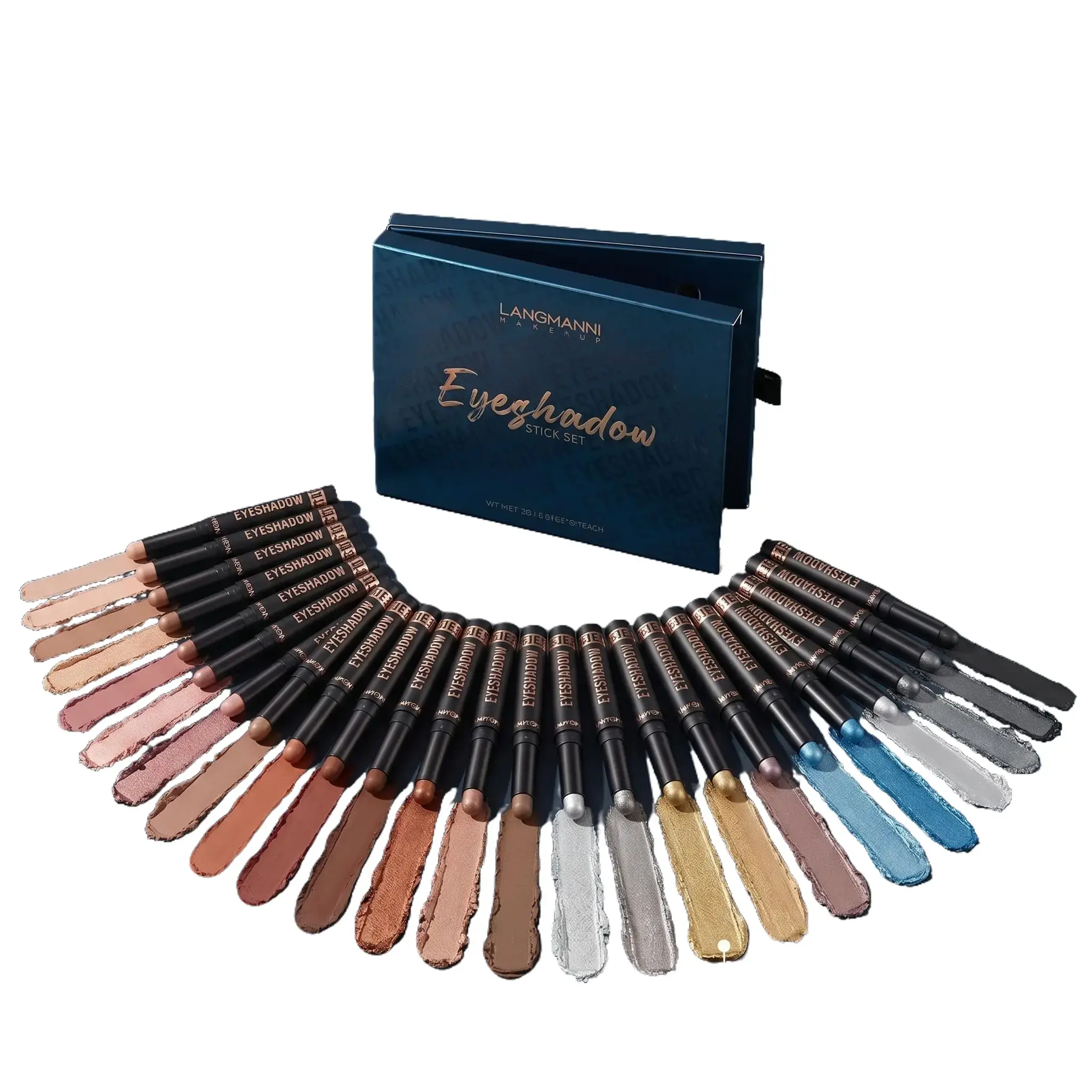 LANGMANNI 8-Color Luxury Metallic Eyeshadow Stick Set - Cool-Toned Blue & Pink Shimmers, Smooth Hypoallergenic, Long-Lasting Waterproof Cream Eye Pencils with Contour & Highlighter, Safe for Sensitive Skin, Ideal Gift