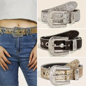 Cross-border rhinestone belt for women, ins-style wide waist belt, fashionable and unique sequin European and American decorative versatile jeans belt