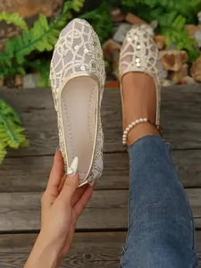 Women's Boho Style Ethnic Pattern Lace Flat Shoes, Slip on Shoes, Fashionable Pointed Toe Flat Shoes for Daily Wear, Lightweight Breathable Comfortable Shoes for Women & Girls, Running