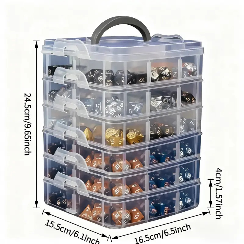 Large 6-Tier 36-Compartment Transparent Storage Box, Divided Compartments, Multilayer Storage, with Lid and Handle, Button Closure Design, Removable Grid for Jewelry, Accessories, Sewing Supplies, Office Supplies