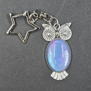 Owl Keyring with Star Clip and hand painted stone
