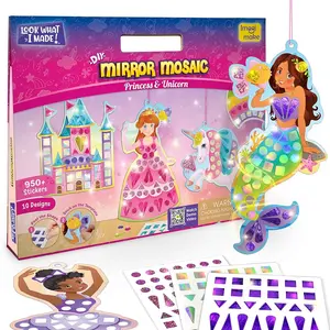 Imagimake Mirror Mosaic Art Set | Princess & Unicorn Craft Kit for Kids | DIY Stickers & Travel Toys