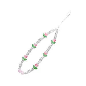 Tulip Flower Beaded Phone Chain, Cute Girls' Jewelry Strap, Mobile Cover Charm Pendant, Fashion Accessory for Women & Teens, Phone Charms