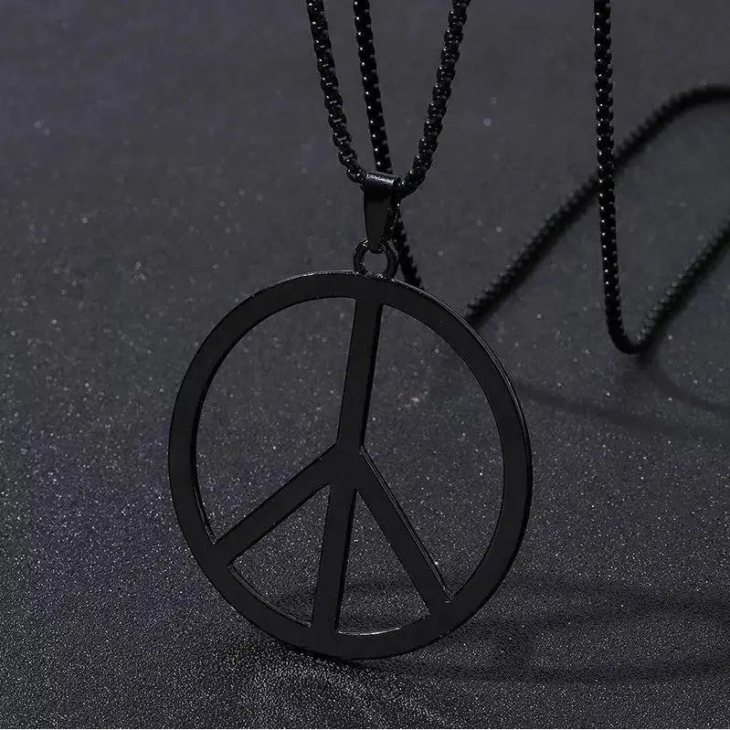 Large Black Peace Sign Pendant Necklace