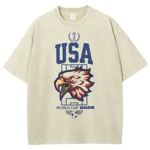 Men’s 2026 World Cup USA Mascot Print Washed Vintage Casual Loose Crew Neck T-Shirt – New Arrival