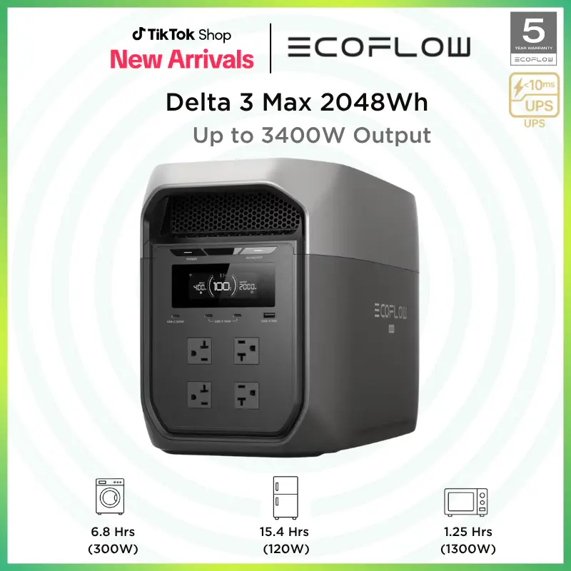 [LIVE] DELTA 3 Max Portable, 2048Wh LiFePO4 Battery, Solar Generator, 3400W X-Boost Output, Ultra-Fast 0-80% Charging in 1.13 Hr, Home Backup & RV Camping