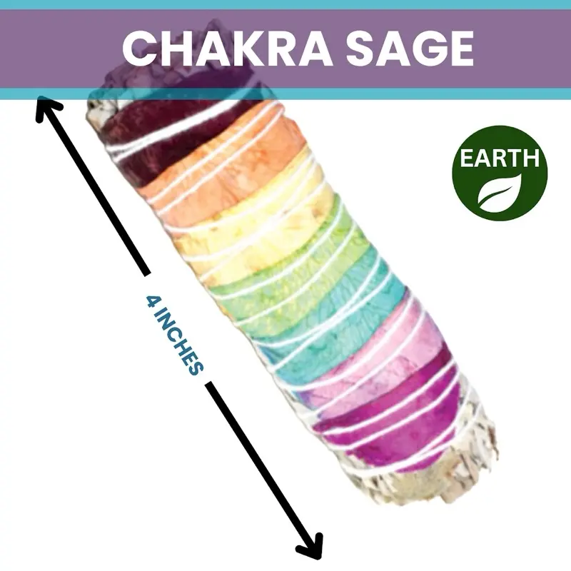 Chakra Sage Earth 4 Inch White Sage 7 Chakra Colors Smudge Stick for Earthly Use