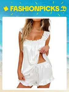 TFNOSIZE Women Y2k Pajamas Set 2 Piece Ruffle Pi Soft Tank Top and Shorts Sleepwear Set Bridal Pajama for Women Set#Summervibes