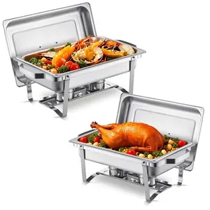 VEVOR Chafing Dish Buffet Set, 8 Qt 2 Pack, Stainless Steel Chafer with 2 Full Size Pans, Rectangle Catering Warmer Server with Lid Water Pan Stand Fuel Holder, for Weddings Parties Banquets, Silver
