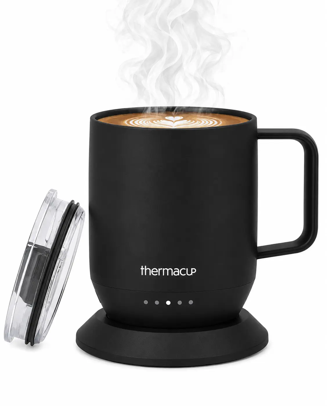 THERMACUP Temperature Control Smart Heated Coffee Mug with 5 Temperature Settings, Industry-Leading Smart Electric Cup, Up to 8-Hour Battery, 12oz with Lid (14oz Total Capacity)
