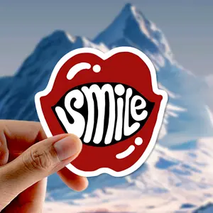 Big Red Lip Self-adhesive Sticker, with White Tooth Design, Suitable for Plastic Surfaces, Party Decorations, Vehicle Exterior Decoration | Fun Patterns | Durable Vinyl Material, Lip Art, Suitable for Laptops, Cars, Suitcases