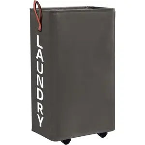 70L Large Slim Laundry Hamper on Wheels,10" Wide Tall Collapsible Narrow Rolling Laundry Basket,Large Clothes Hamper Gray