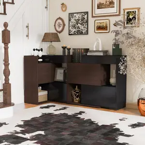 Set of 2 Multifunctional Storage Cabinet Buffet Sideboard with Drawer Corner Cabinet for 44H Window Decor Livingroom Hallway Entryway Kitchen Office Black Walnut Fabric Storage Tower Dresser Organizer