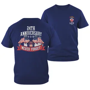 Never Forget 9 11 Shirt, 24th Anniversary Memorial T Shirt, LAFD Firefighter Tribute Shirt, September 11 Remembrance Tee, American Flag Patriotic Shirt, First Responder Honor Gift