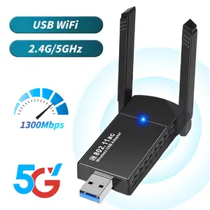 Wireless USB WiFi Adapter for Desktop PC,1300Mbps,5G/2.4G WiFi Adapter with WiFi Antenna for Win11/10/7,WiFi Dongle for Desktop PC Laptop,Internet Network WiFi Card,WiFi Adapter