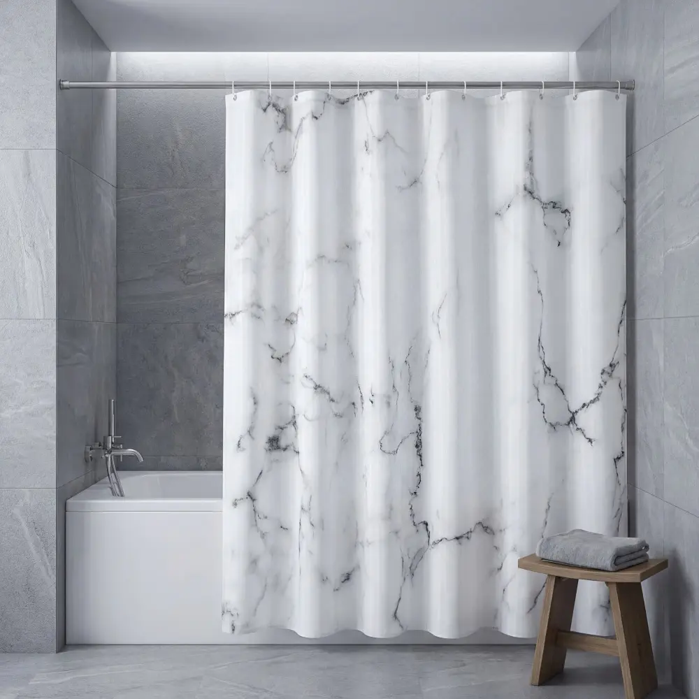 Double-Layer Shower Curtain with EVA Waterproof Liner and Polyester Fabric Outer Layer, Includes 12 Stainless Steel Hooks, Modern Bathroom Essential Durable & Mold Resistant