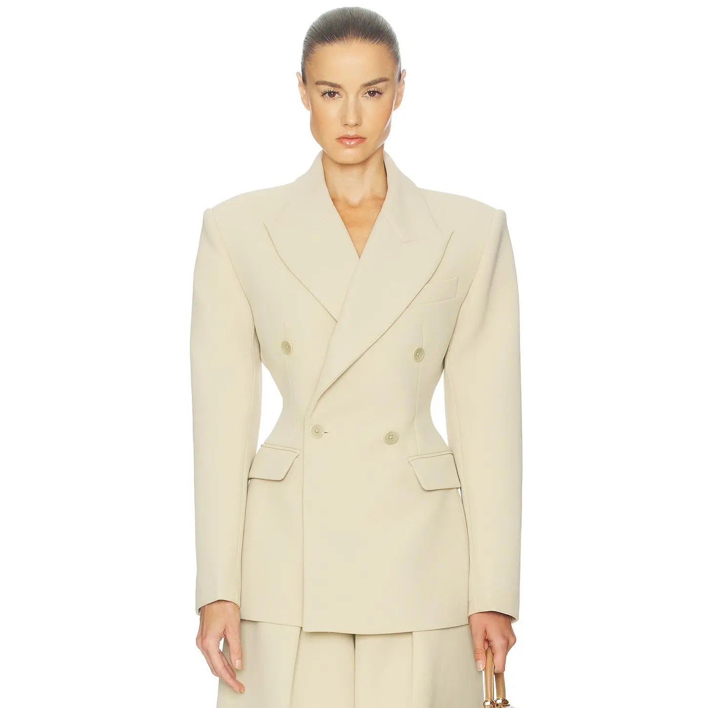 Helsa The Double Breasted S Curve Jacket in Very Heavy Crepe in Wheat