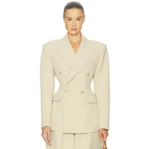 Helsa The Double Breasted S Curve Jacket in Very Heavy Crepe in Wheat