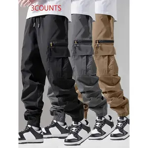 3 Pieces Men's Pants Casual Pants, Thin Truck Pants, Comfortable and Breathable, Outdoor Leisure, Running, Cycling, Fashion Multi-Functional, Multi-Pocket Menswear Loose Polyester Trouser Fabric Elastic Beige Blend Colors Plain sweatpants men pantalones