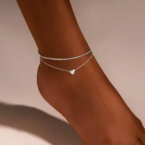 Sparkle Double Heart Anklet for Women| Dainty Layered Beach Foot Jewelry