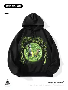 Rick and Morty Universe Portal Print Loose Hoodie, Casual Breathable Loungewear Sweatshirt for Outdoor and Home Wear, Fitted Graphic Top