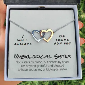 To My Unbiological Sister Necklace Gift I Will Always Be There For You Interlocking Heart Necklace Pendant Necklace For Sister Best Friend Teen Girls Birthday Gifts