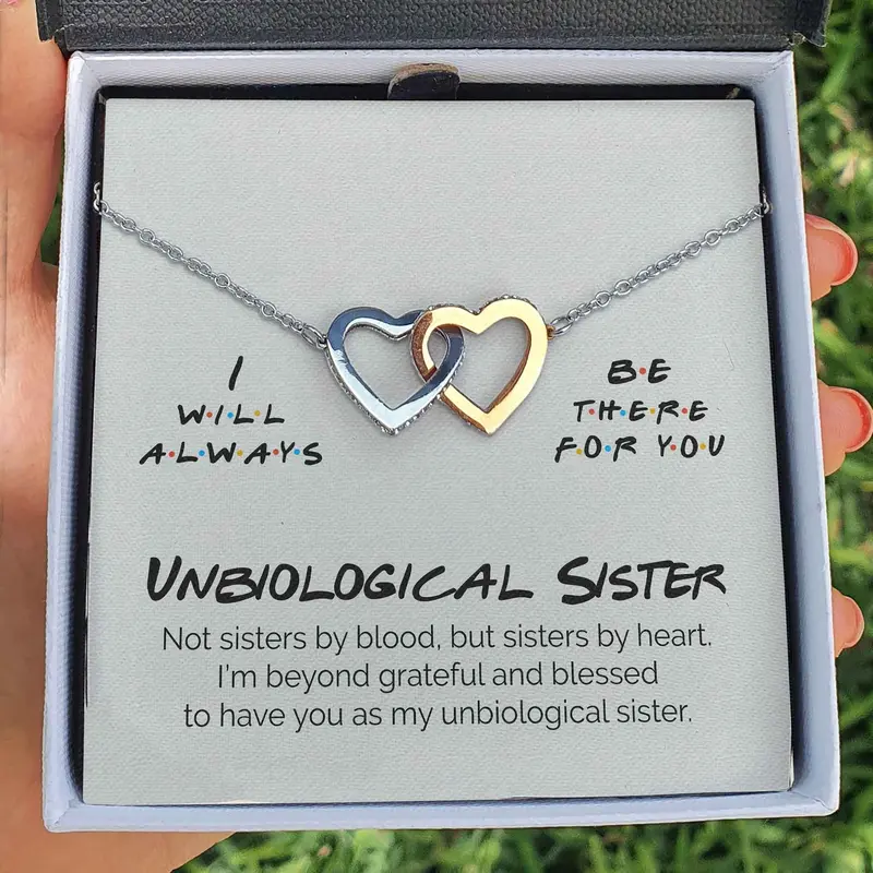To My Unbiological Sister Necklace Gift I Will Always Be There For You Interlocking Heart Necklace Pendant Necklace For Sister Best Friend Teen Girls Birthday Gifts