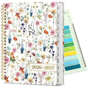 Women's 2026-2027 Hardcover Spiral Bound Planner, Weekly-Monthly Calendar Agenda (Jul 2026-Jun 2027) with Tabs, Inner Pocket, 6.3"x8.5" Wildflowers Design for School-Office Supplies