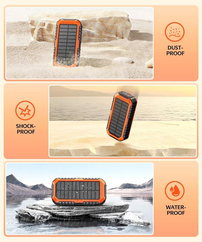40000mAh Solar Power Bank with Hand Crank, Built-in 4 Wires, Compass & Level, PD20W Fast Charging, LED Flashlight - Portable Emergency Charger for Camping, Hiking, Travel & Outdoor Activities