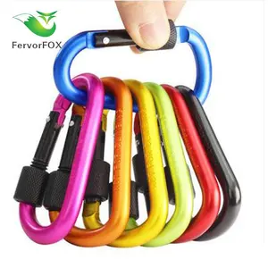 High quality outdoor multi-functional color mountaineering buckle quick hook D-type aluminum alloy keychain 8cm with lock pendant