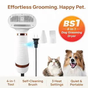4-in-1 Dog Grooming Dryer & Brush, Pet Hair Dryer with Self-Cleaning Slicker Brush, Portable Pet Grooming Tool for Dogs & Cats, Home Use