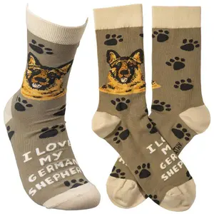 PBK I Love My German Shepherd Socks - Block Print with Paw Prints - One Size Fits Most - Cotton Nylon Spandex - Summer Wear