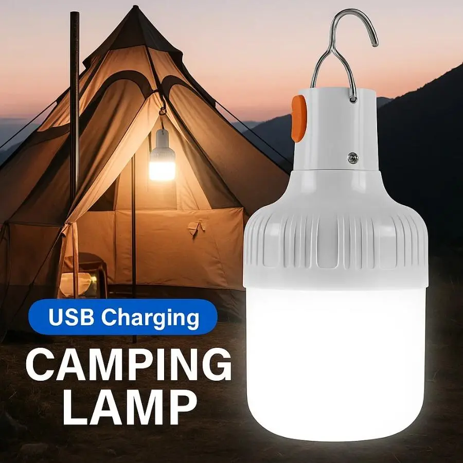 4pcs Portable Rechargeable LED Camping Light with Hook Dimmable Tent Lantern Emergency Night Lamp for Hiking Travel Adventure Use