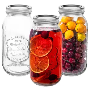 Amzcku 64 oz Mason Jar Wide Mouth 3 Pack, Large Half Gallon Mason Jar with Airtight Lid,Big 1/2 Gallon Big Mason Jars for Canning,Pickling, Fermentation and Preservation
