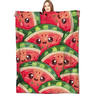 Happy Watermelon Blanket Cute Smiling Fruit Slices Throw Blankets,Gifts for Kids Woman Girls,Lightweight Soft Fleece,for Sofa Couch Bed Room Modern Inspired Decor 50x60in