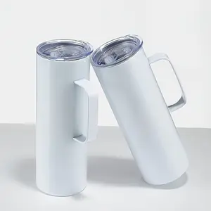 25pack 20oz Sublimation Tumbler White Double Wall Stainless Steel Tumblers With Handle And Lid Sublimation Blanks 20oz Skinny Tumbler With Handle Drinkware Flasks Water Bottles Portable Bottled Insulated