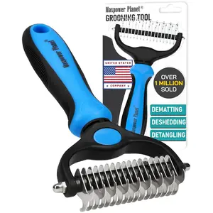 Pet Grooming Rake - Double-sided hair removal and detangling tool, suitable for undercoat grooming in dogs and cats, extra-wide dog grooming brush and hair removal comb, suitable for long hair, reduces shedding by 95%