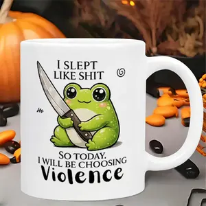 Hand-painted Pattern Mug kawaii Frog with Knife Mug 11 oz