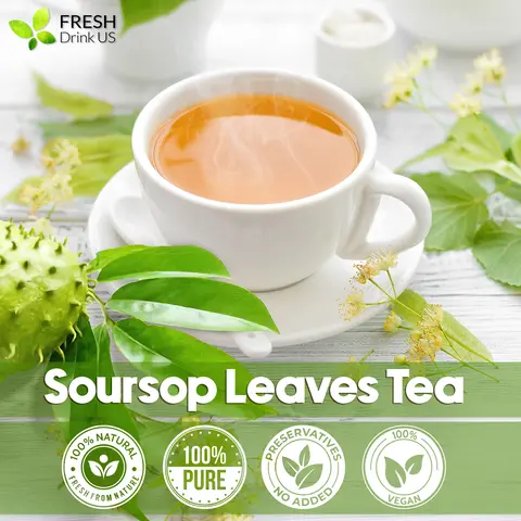 FRESHDRINKUS Soursop Tea, Premium Soursop Graviola Leaf Tea Bags, 100% Natural, No Sugar, No Caffeine, Vegan, Non-GMO, 1500 mg - Beverage, Fiber