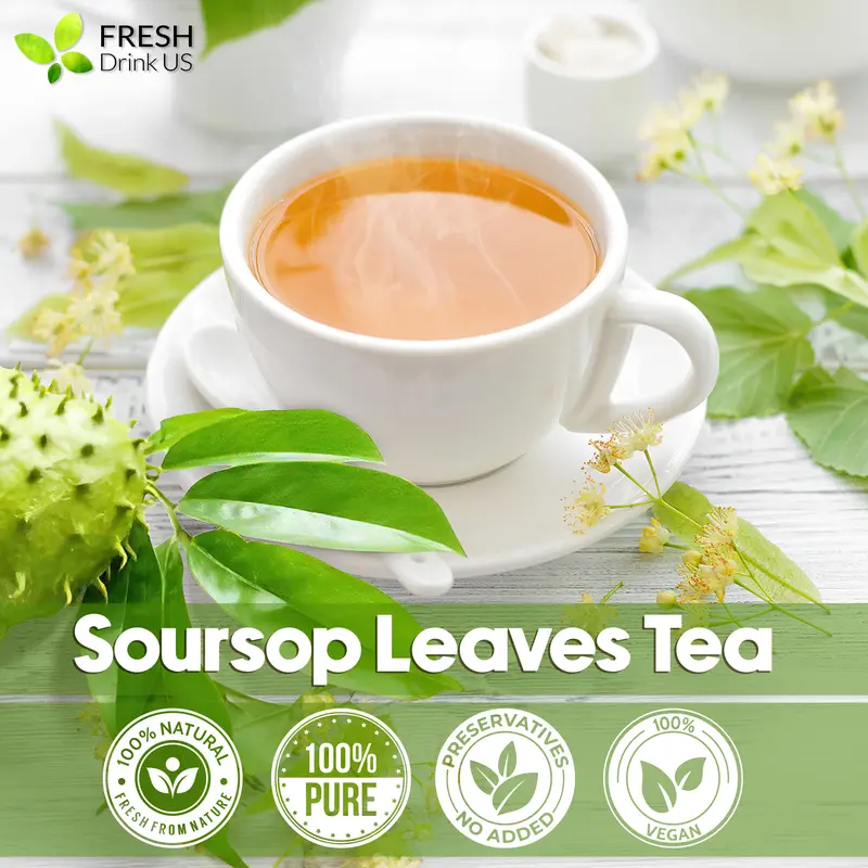 FRESHDRINKUS Soursop Tea, Premium Soursop Graviola Leaf Tea Bags, 100% Natural, No Sugar, No Caffeine, Vegan, Non-GMO, 1500 mg - Beverage, Fiber