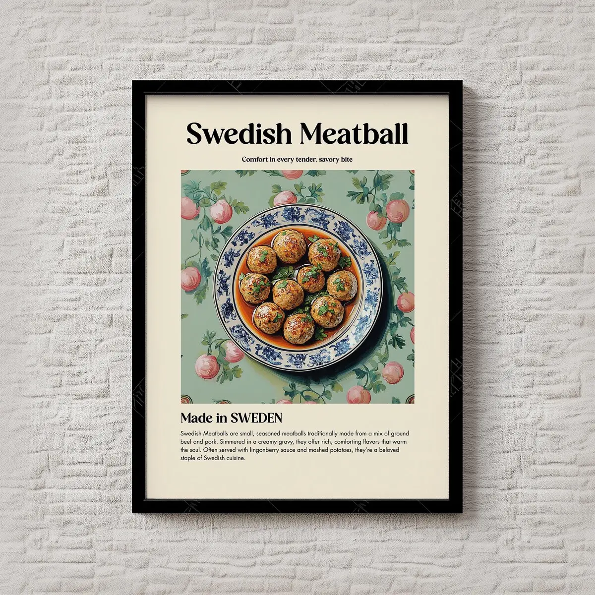 Swedish Meatball Print – Scandinavian Food Art for Kitchen or Dining Room – Cozy Home Wall Decor – Food Poster – Unframed