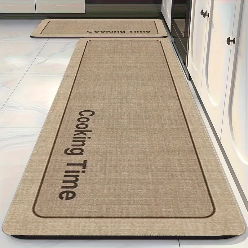 1 Piece Fast Drying Kitchen Rugs Mats Non-Slip Polyester Table Mat Retro Rectangle Design Absorbent Floor Rug for Bathroom Dining Room Durable Decorative Mat