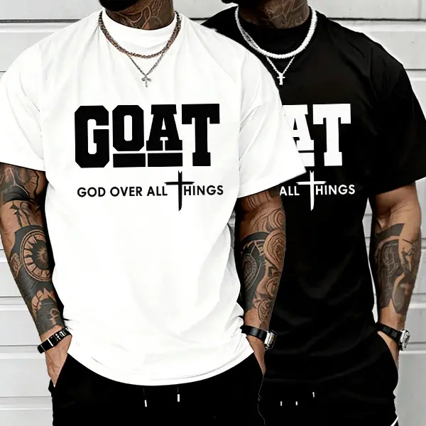 Faith-inspired men’s heavyweight oversized T-shirt featuring a distressed font print with “Man of God,” cross faith theme, loose fit, pure cotton, drop-shoulder short sleeves