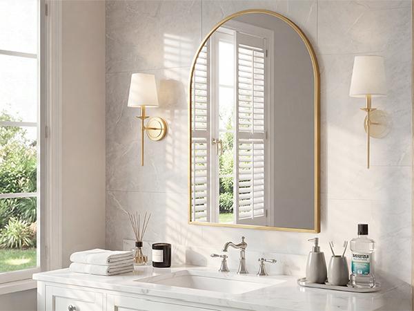 Anti-Rust Aluminum Alloy Framed Bathroom Mirror – Farmhouse Rounded Rectangle Vanity Mirror for Wall – Tempered Glass, Scratch-Proof, Fade-Free & Fast Fog Dispersion – Vertical Mountable Anti-Rust Aluminum Alloy Framed Bathroom Mirror – Farmhouse Rounded Rectangle Vanity Mirror for Wall – Tempered Glass, Scratch-Proof, Fade-Free & Fast Fog Dispersion – Vertical Mountable