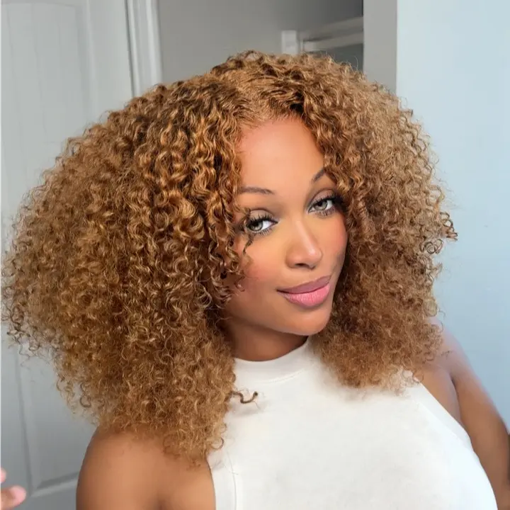 ISEE HAIR Honey Brown Kinky Curly Wig – 9x6 M-Cap Wear & Go Glueless Human Hair Wig with InvisiFit Strap,Pre-Cut Lace & Pre-plucked Hairline Beginner Friendly Natural Volume Curly Lace Front Wig#SoHoChic#TikTokShopBackToSchool