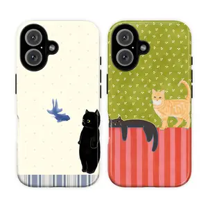 Aesthetic Black Cat & Fish Phone Case for IP 17 Promax 16 15 14 13 12 11 Pro Max XR Xs 6 7 8 Plus SE, Cute Whimsical Kitten Case, Whimsical Garden Aesthetic - Cute Kitten Cover, Holiday Cat & Crow Snowy Forest Tough Case
